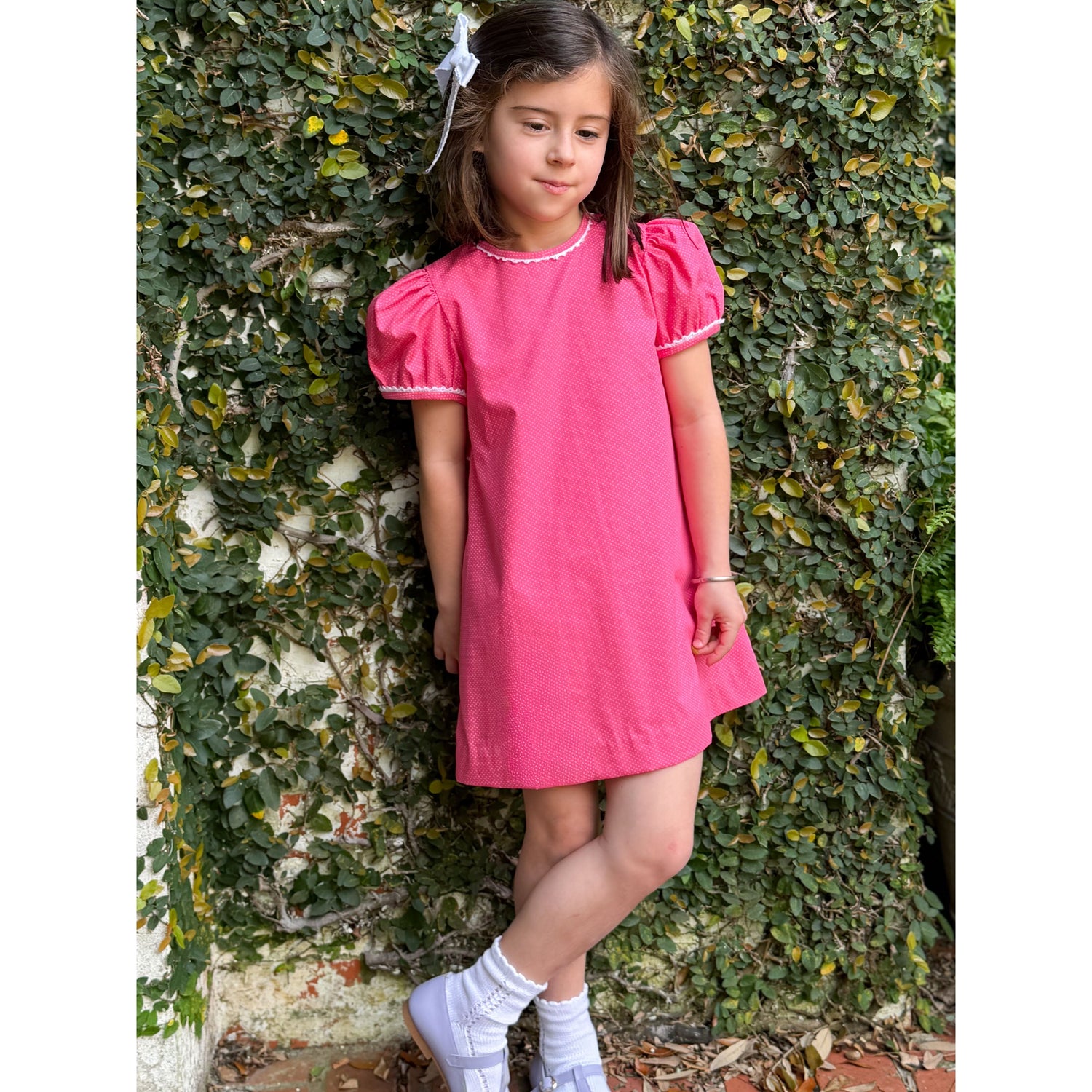 Lane Dress- Candy Pink Bitty Dot