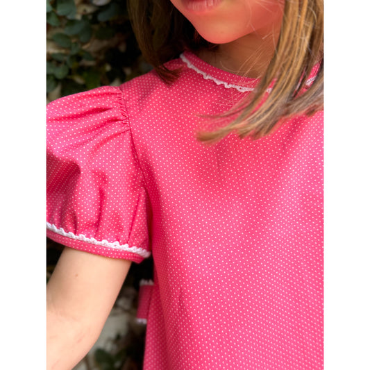 Lane Dress- Candy Pink Bitty Dot