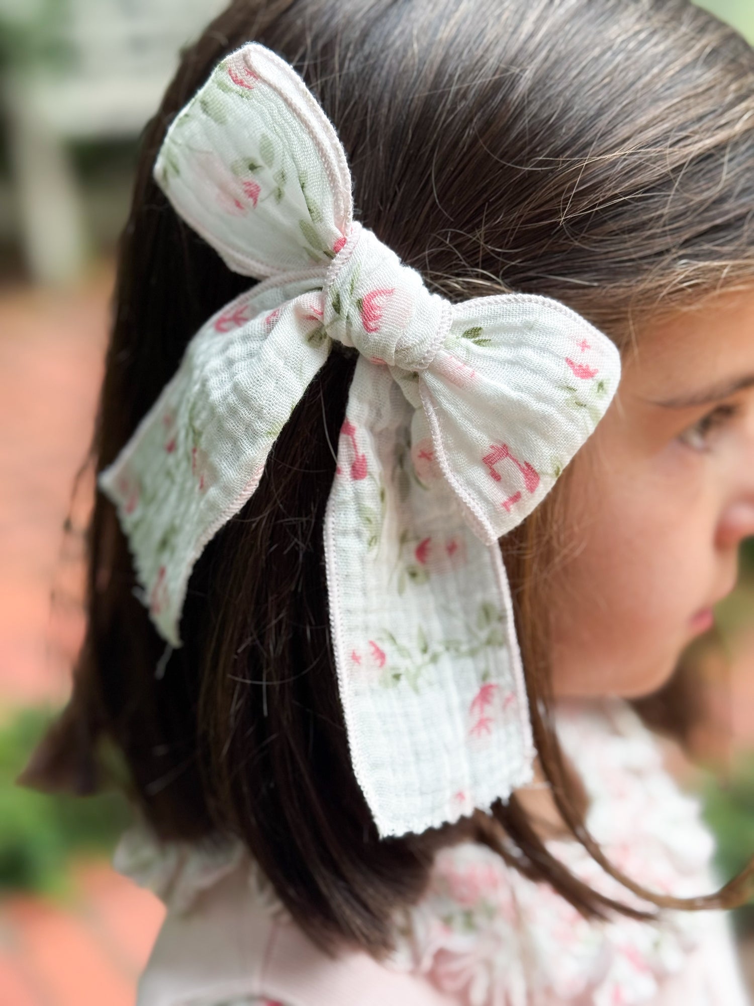 Bow- Pink/Sage Flower