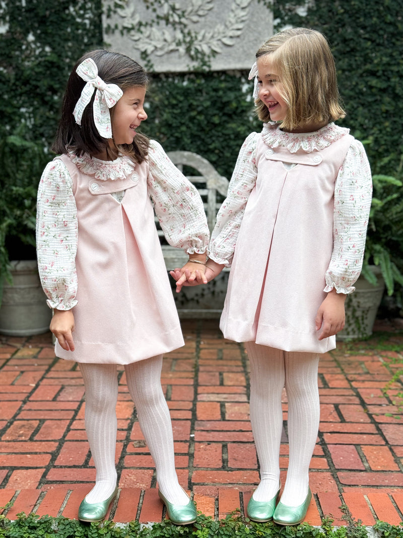 Ruffle Smocked Blouse- Pink/Sage Flowers