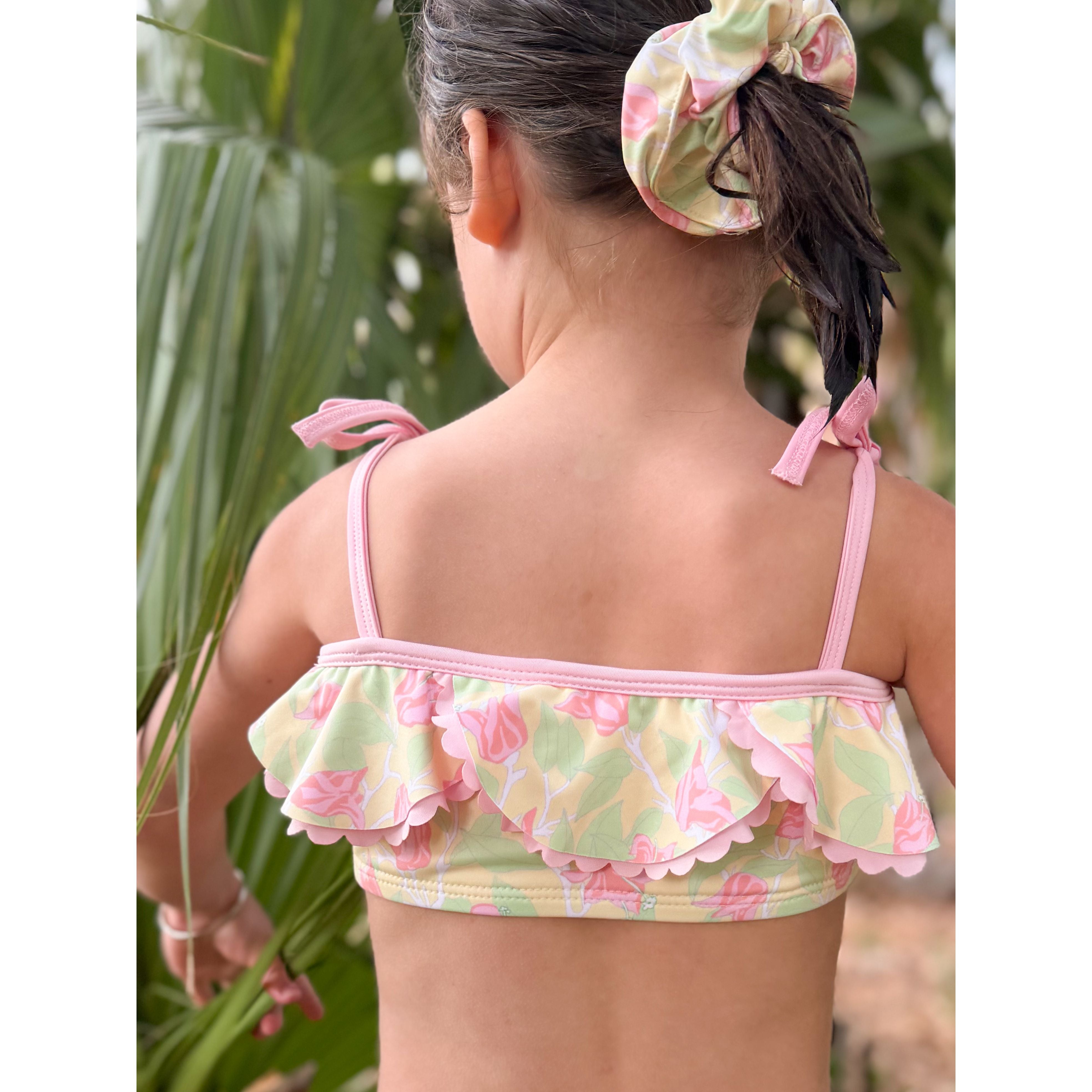 Scrunchie in Yellow with Pink Bougainvillea
