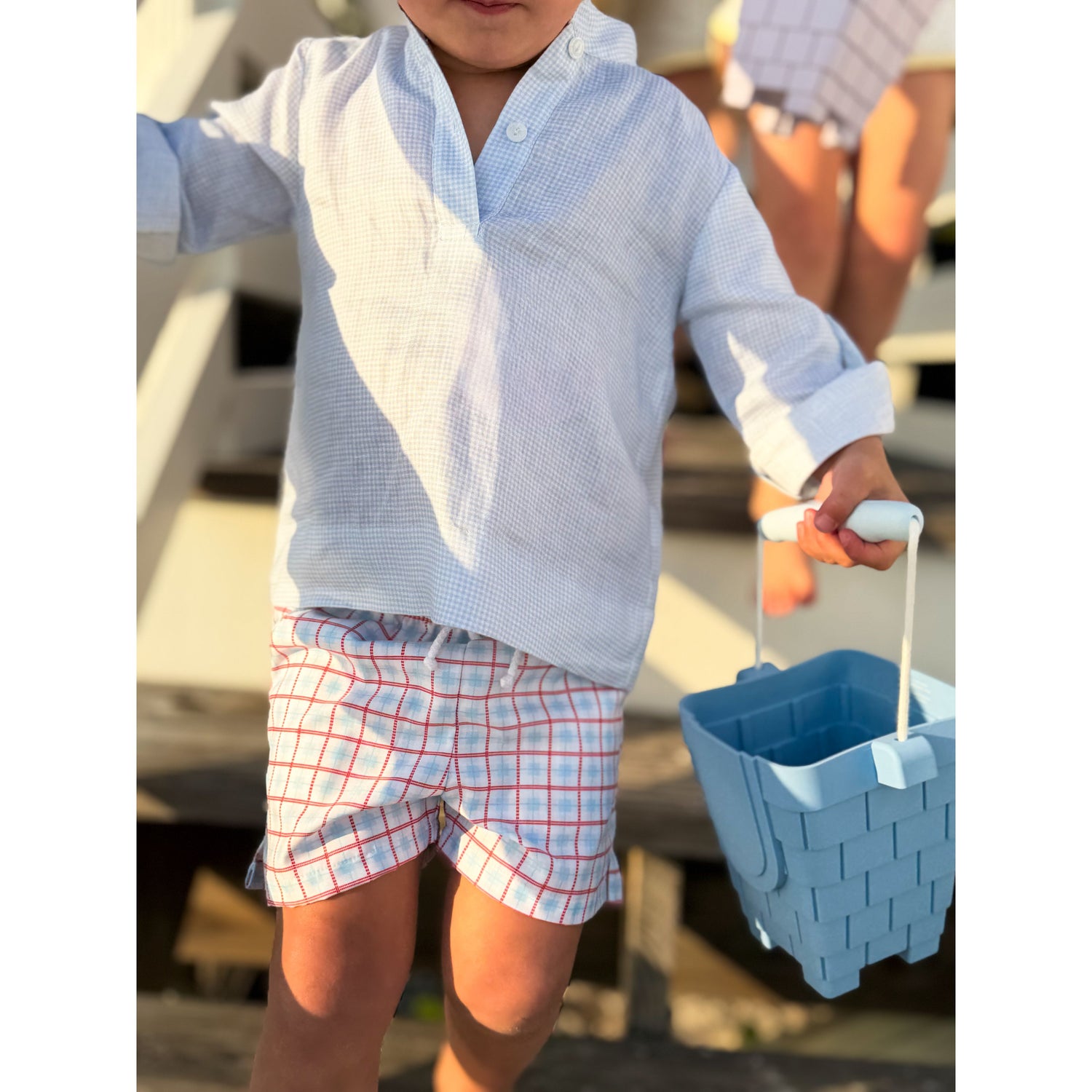 Boys Linen Shirt in blue gingham