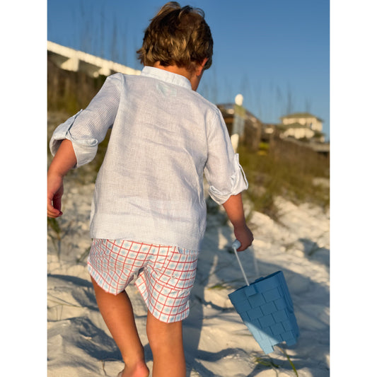 Boys Linen Shirt in blue gingham