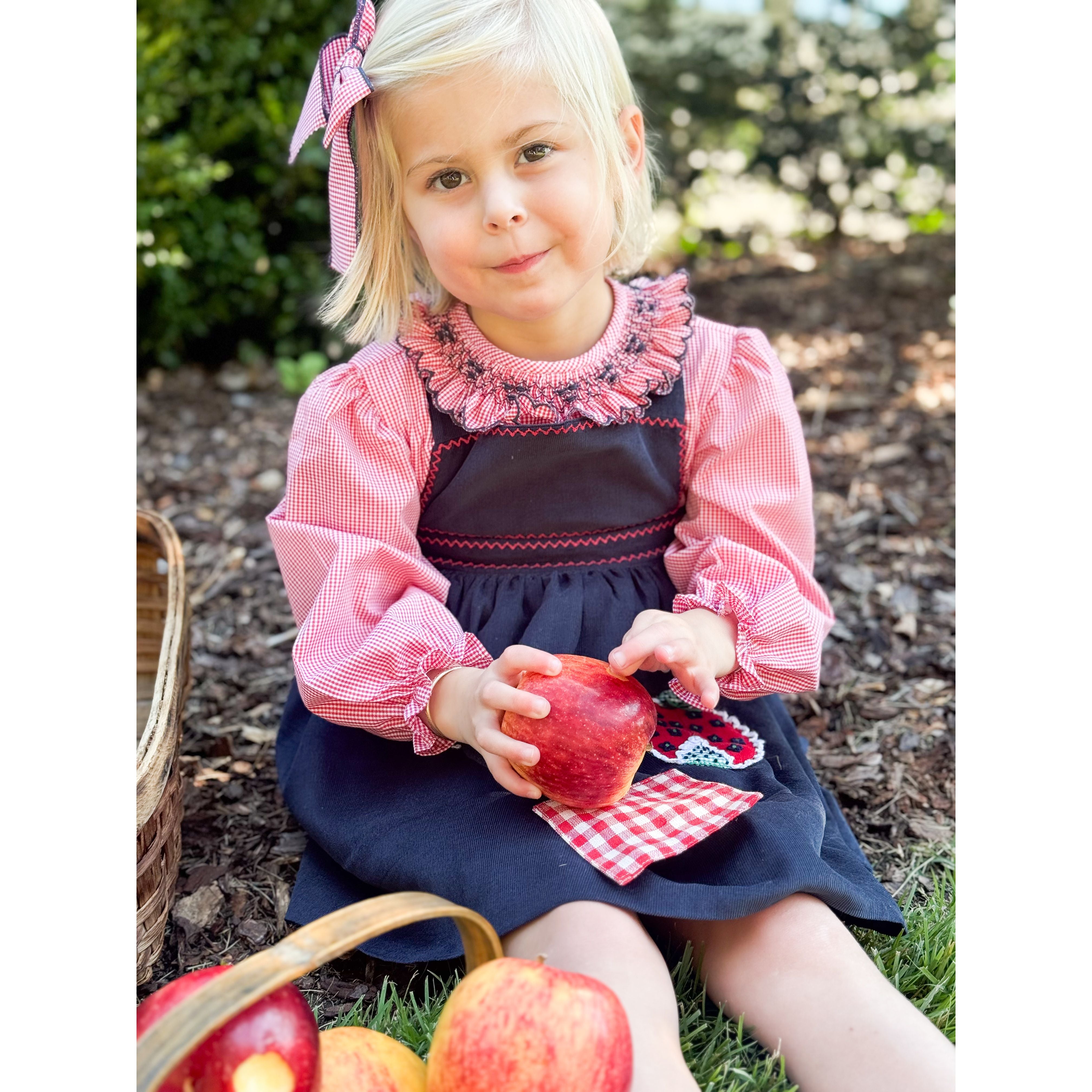 Red/Navy Smocked Ruffle Blouse