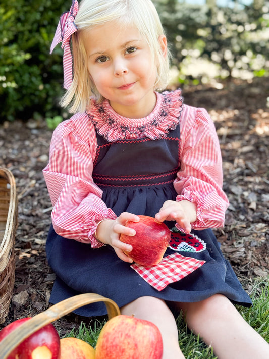 Red/Navy Smocked Ruffle Blouse