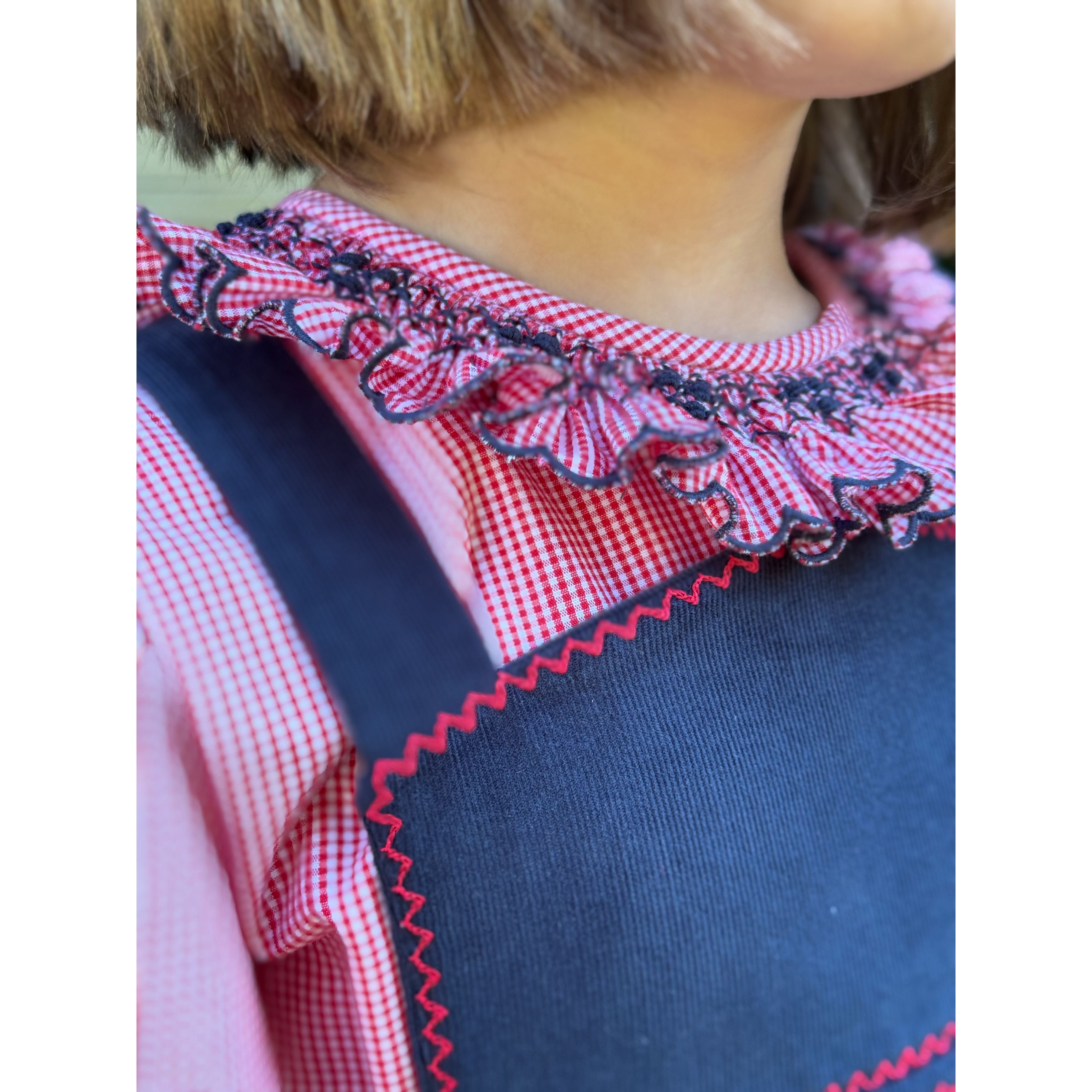 Red/Navy Smocked Ruffle Blouse