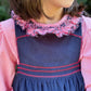 Red/Navy Smocked Ruffle Blouse