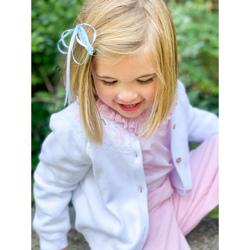 Blue and White Ribbon Barrette