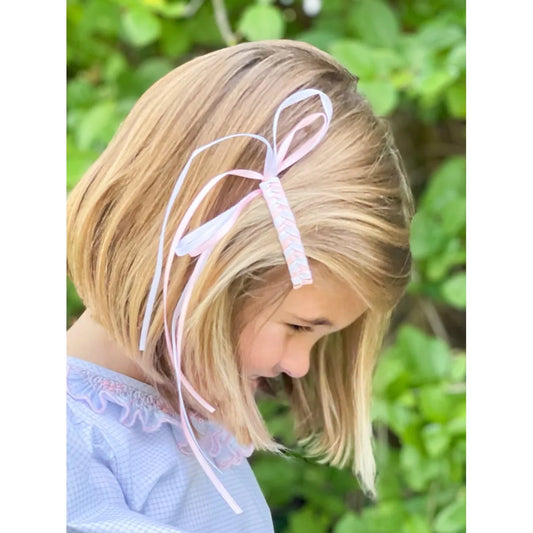 Pink and White Ribbon Barrette