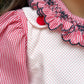 Red/Navy Smocked Ruffle Blouse