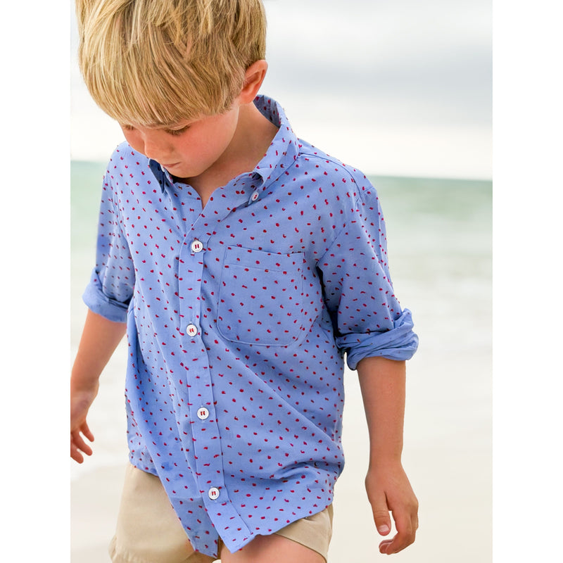 AK Archival Button Down in Blue/Red Plumetti