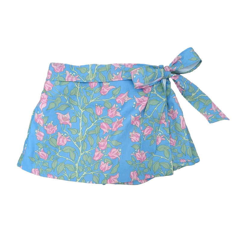 Loblolly Wrap Skirt in Blue with Pink Bougainvillea