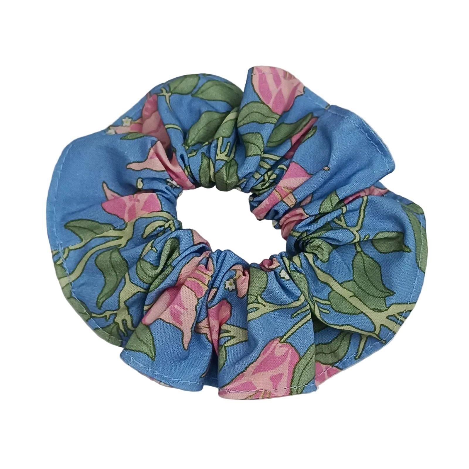 Scrunchie in Blue with Pink Bougainvillea