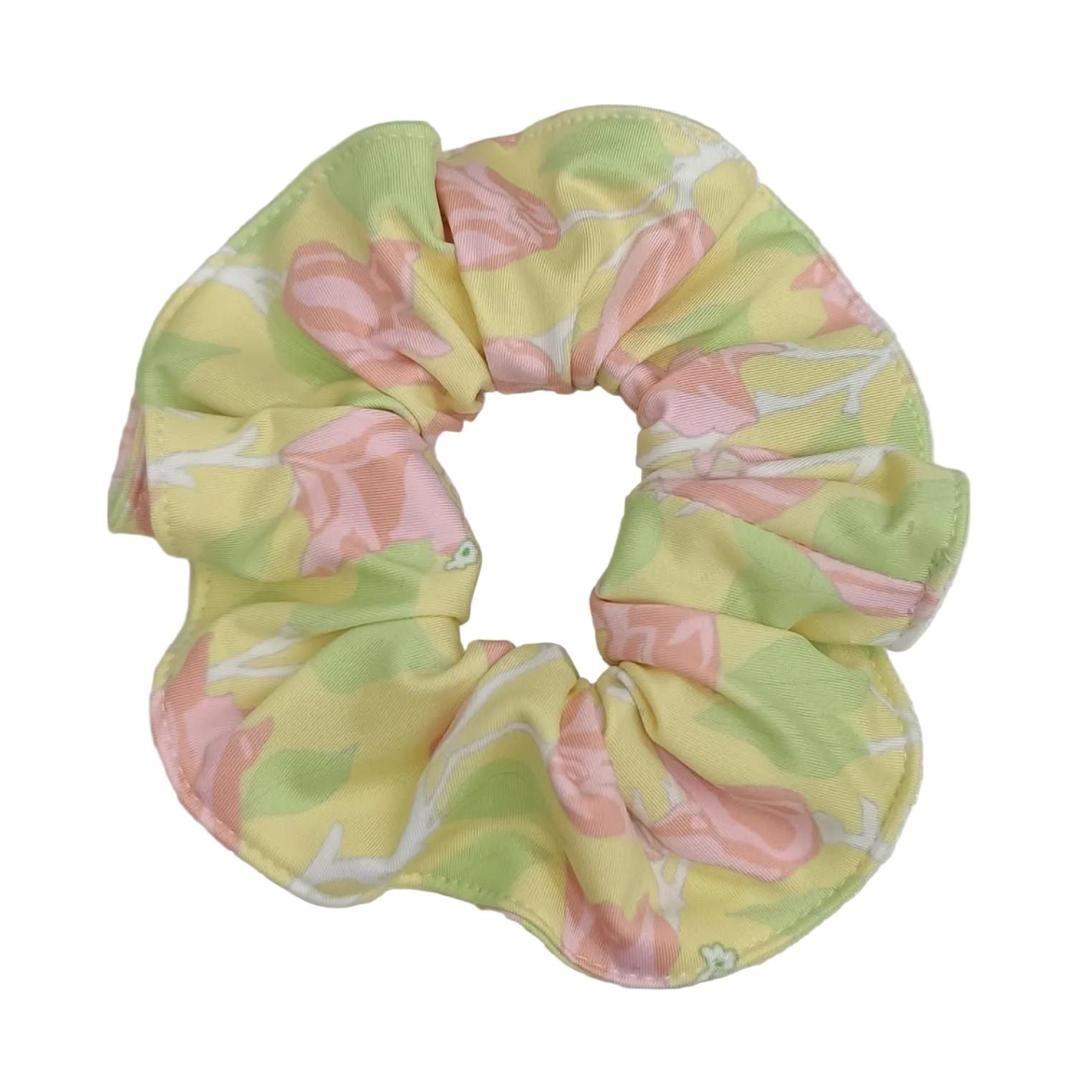 Scrunchie in Yellow with Pink Bougainvillea